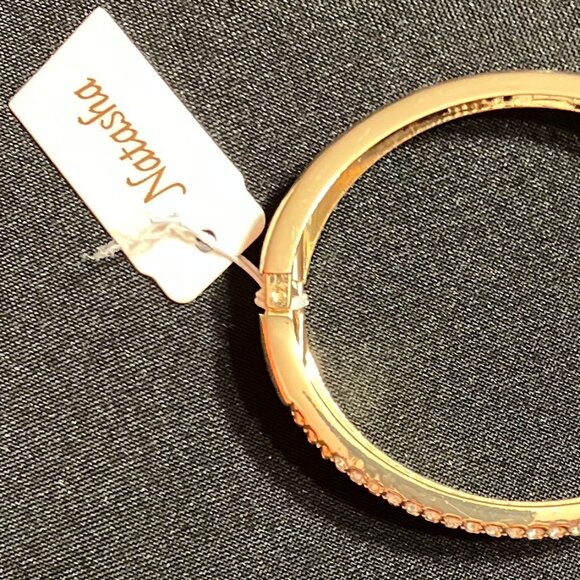 Natasha Gold Tone Hinged Bangle with Crystals (8") - Picture 2 of 10